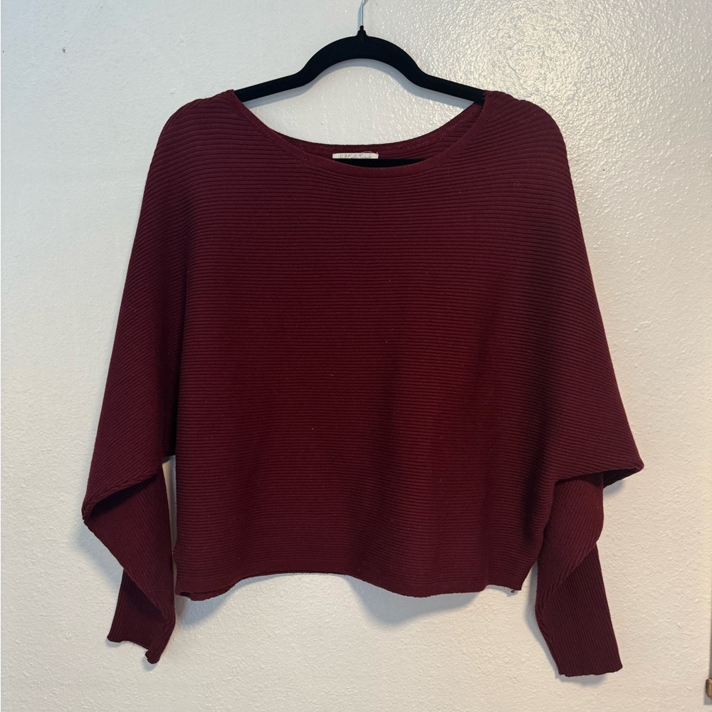 Cropped Batwing Sweater - Maroon